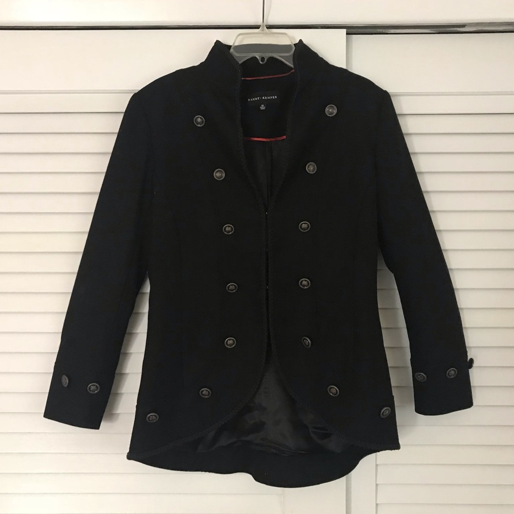 Military style double breasted black jacket.